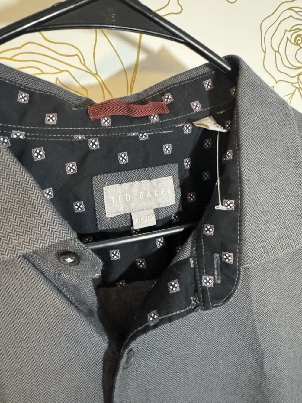 Ted Baker Men's Gray Micro Houndstooth Long Sleeve Button Down Shirt Size XL